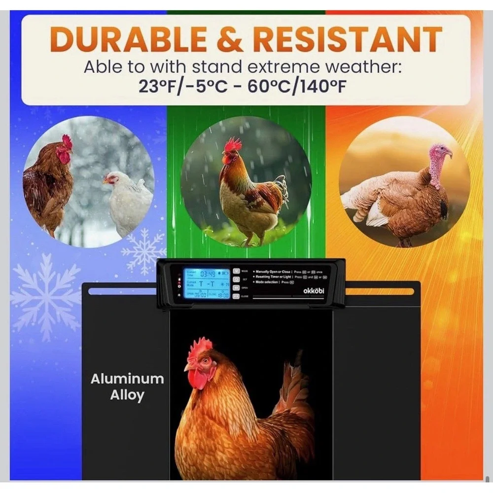 Extra Large Automatic Chicken Coop Door Solar Powered with Remote - LCD Display,